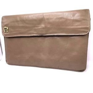 Vintage Women’s Handbag Clutch Gray Etienne Aigner Gold Logo Tan Brown Snap